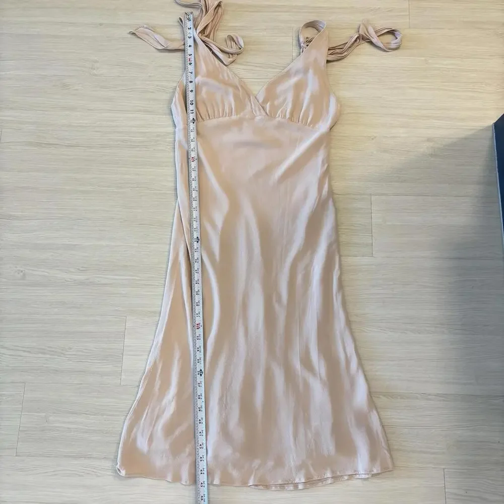 Reformation Nude Champagne Dress Women’s Size 10 Backless Tie Straps Midi Dress - Picture 7 of 8